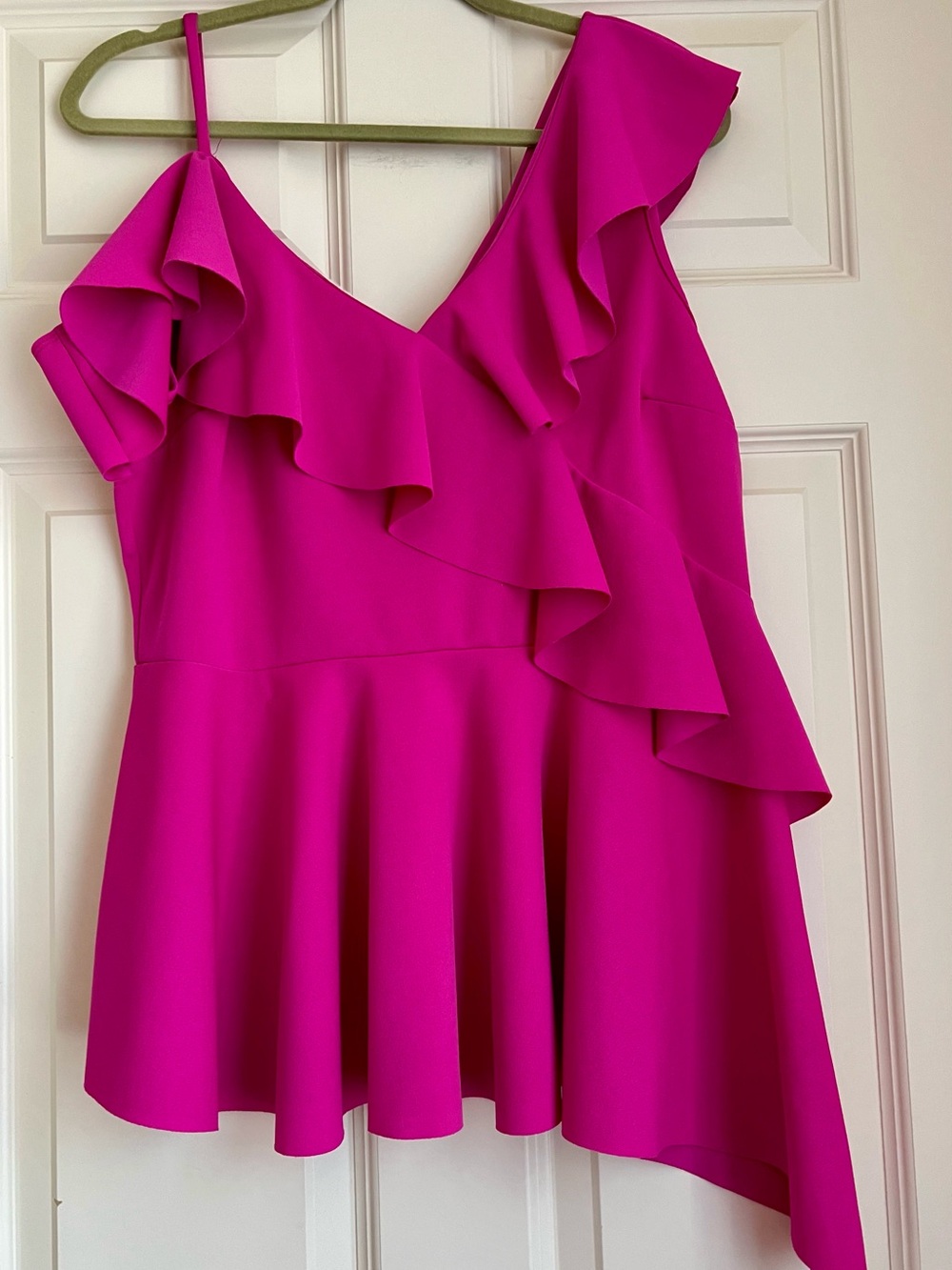 Ruffled One-Shoulder Camisole in Fuchsia